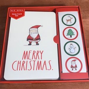 RAE DUNN note card set Santa & “MERRY CHRISTMAS”. 12 cards, stickers,envelopes.
